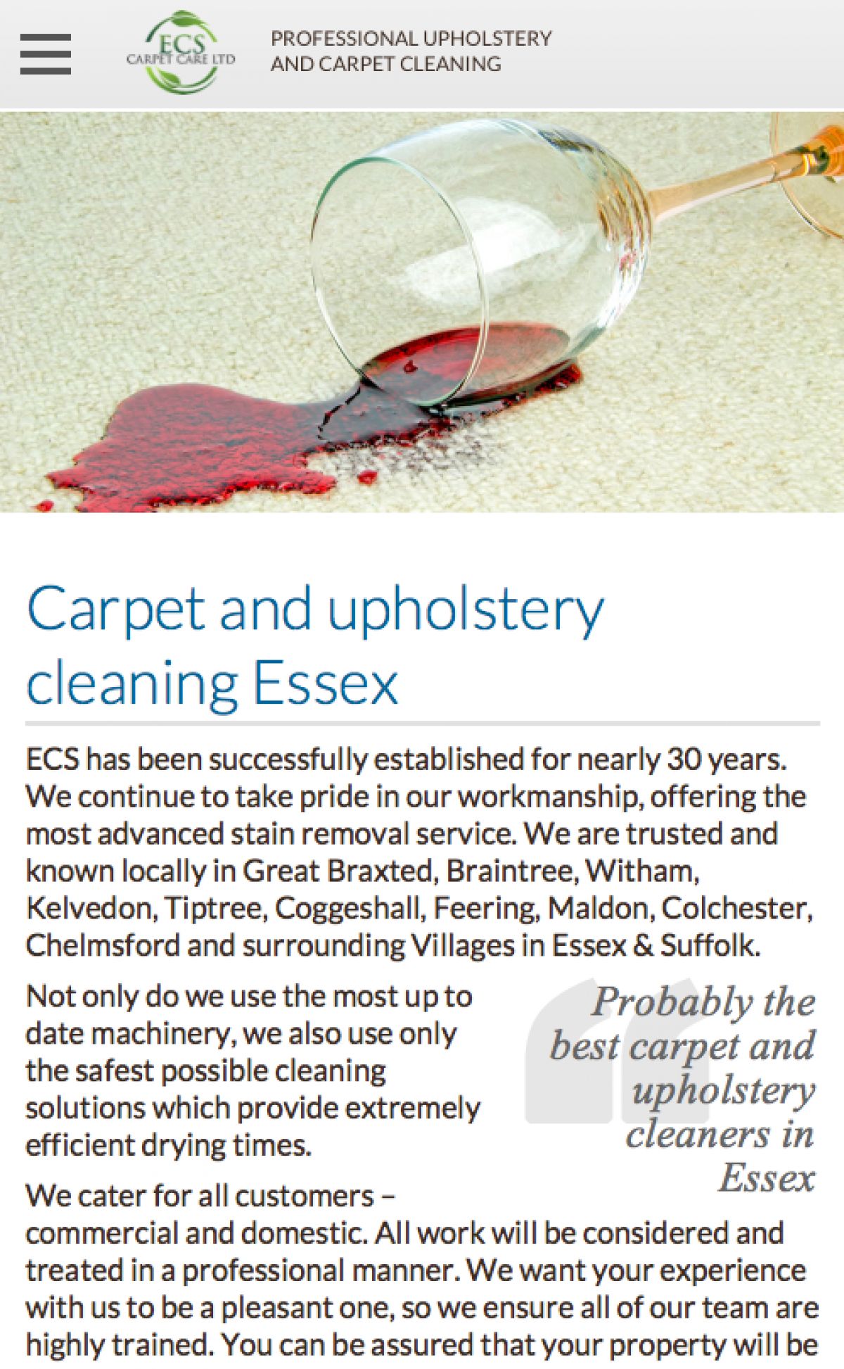 ECS Carpet Care Essex Carpet cleaning buisness with online quotation and booking system