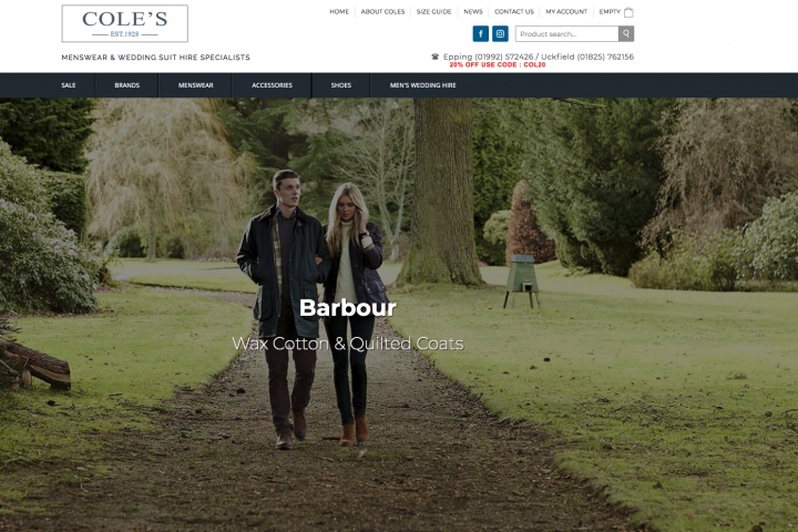 Cole's of Epping e-commerce and website Menswear and wedding hire store
