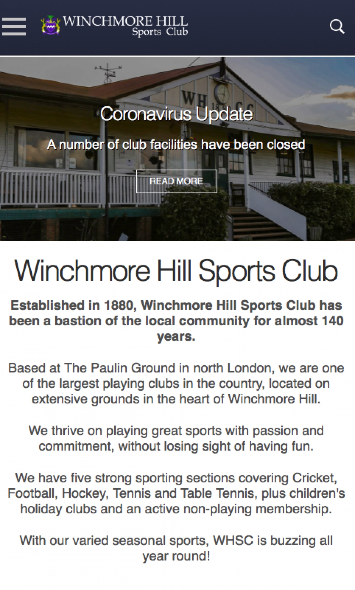 Winchmore Hill Sports Club Established in 1880